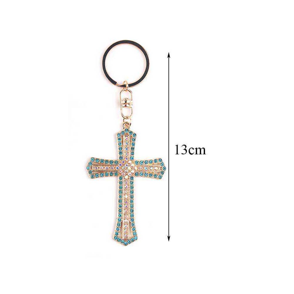 Rhinestone Embellished Cross Charm Keychains