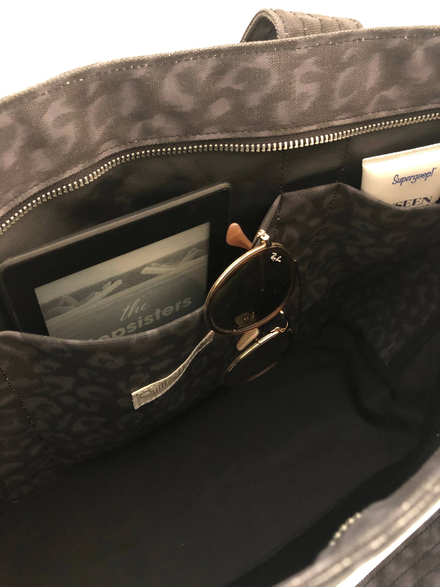 Black Leopard Zipper Crossbody Tote