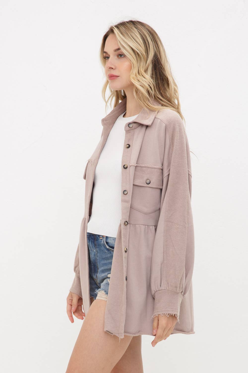 Dusty Mauve Dreams | Frayed Edge French Terry Peplum Shacket
