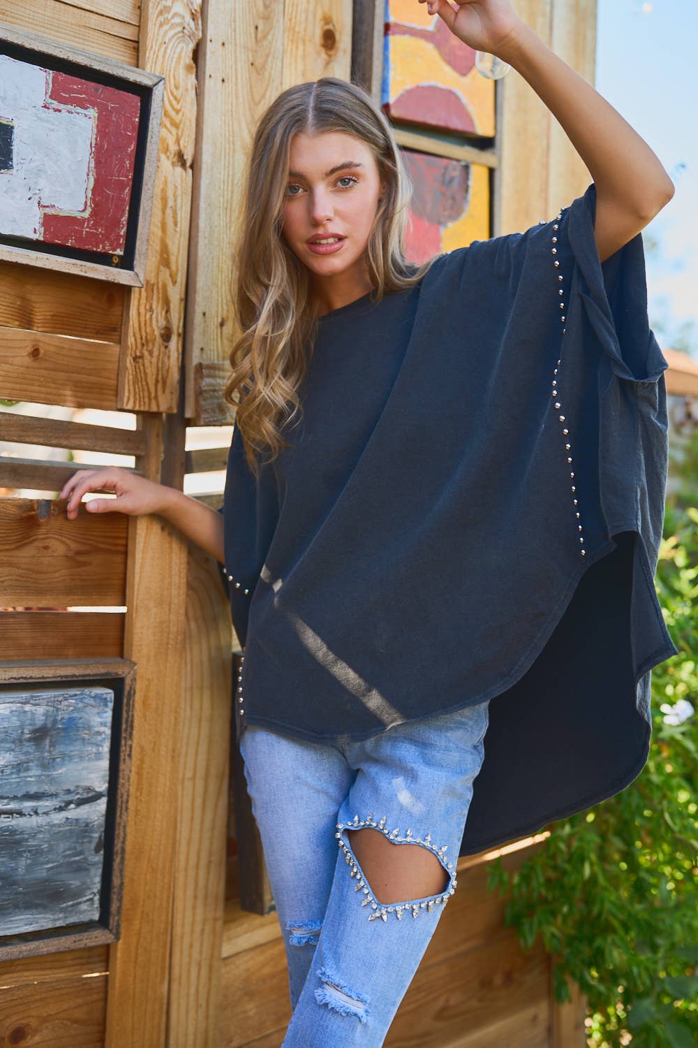 Midnight Rebel | Studded Oversized High-Low Tee