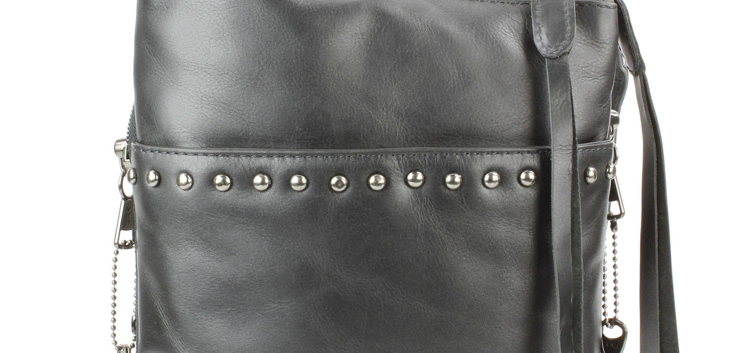Locking CC Curved Leather Crossbody Bag with Stud Detail