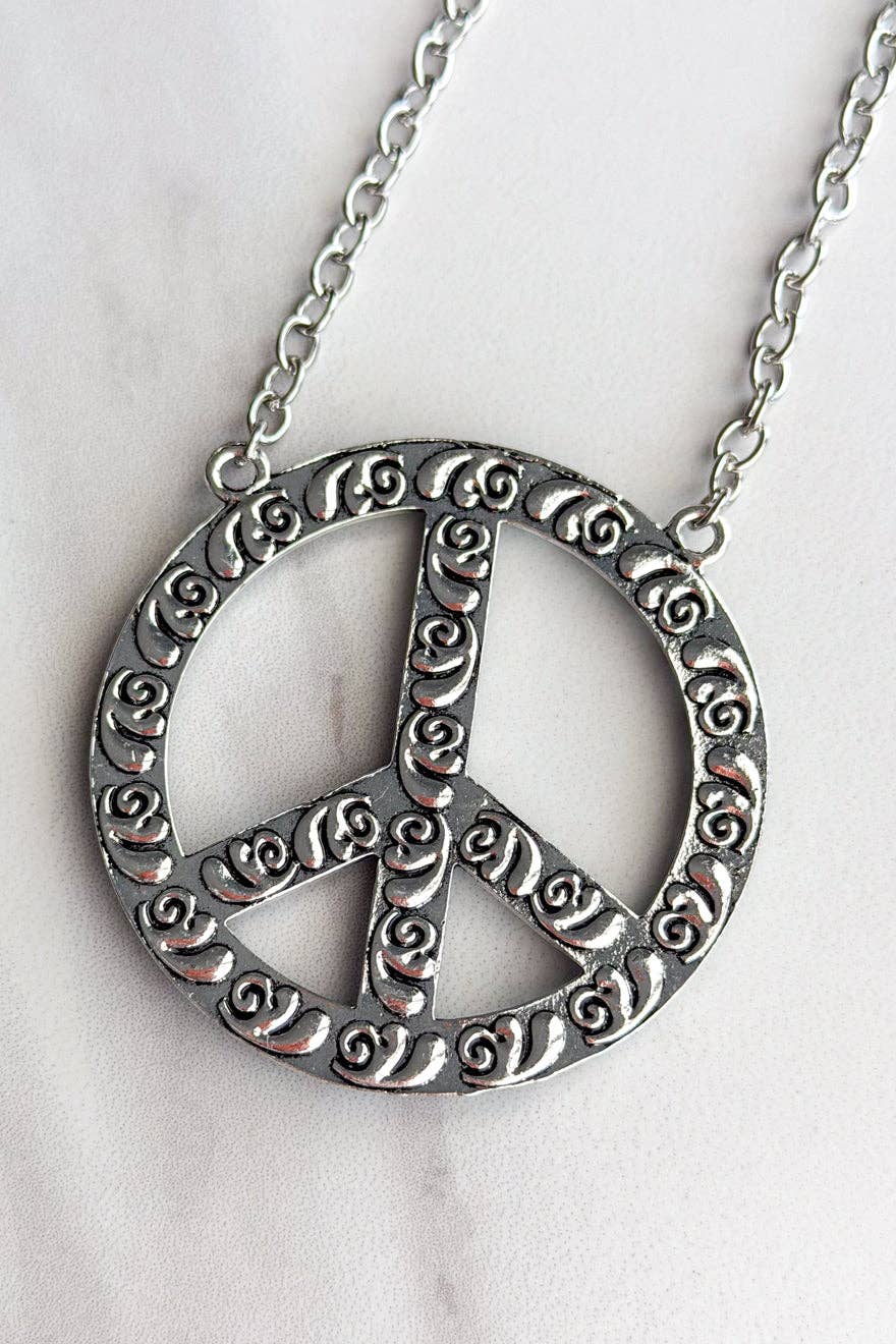 Turquoise Blaze Peace Necklace - Silver Tone
