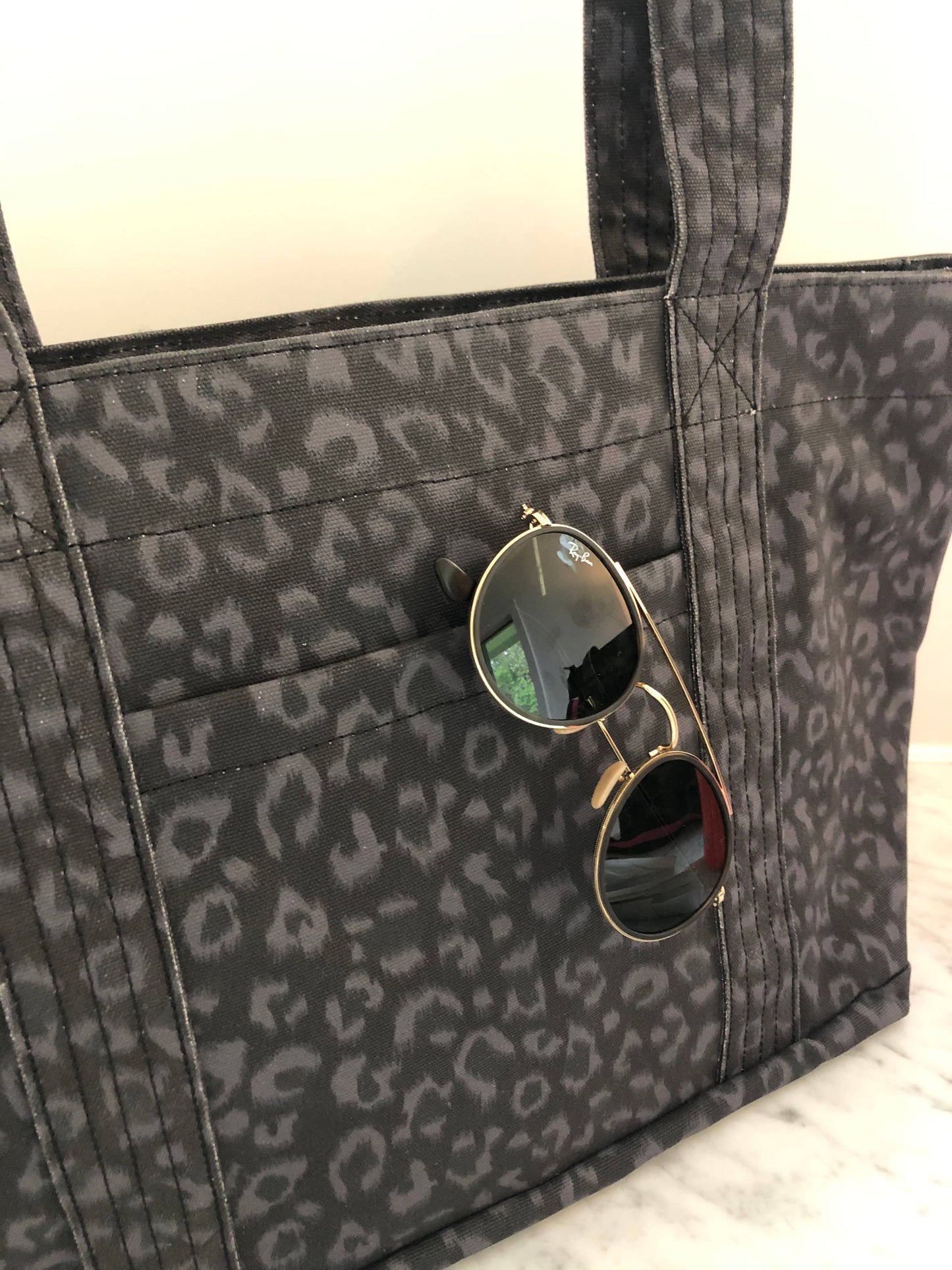 Black Leopard Zipper Crossbody Tote