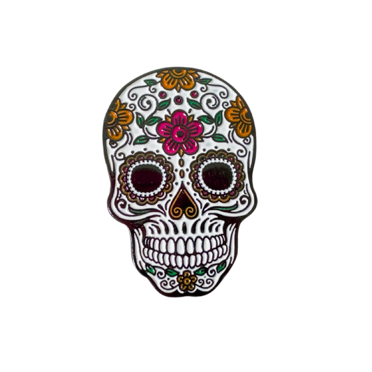 Sturdy Magnetic Flowered Skull Pin - Style Flowered Skull