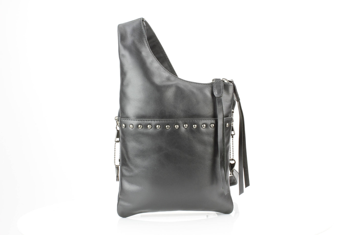 Locking CC Curved Leather Crossbody Bag with Stud Detail