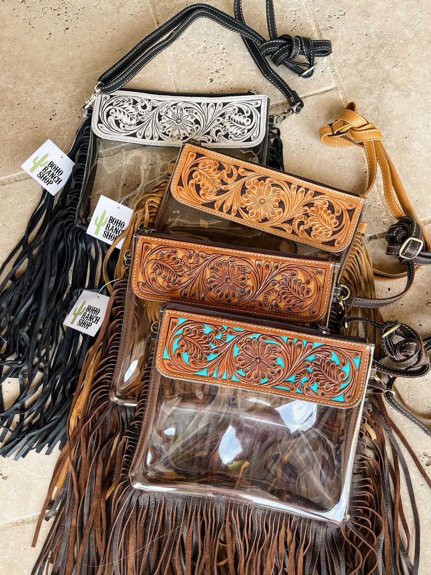 Tooled Leather Clear Crossbody - Rodeo Concert Game Day Stadium