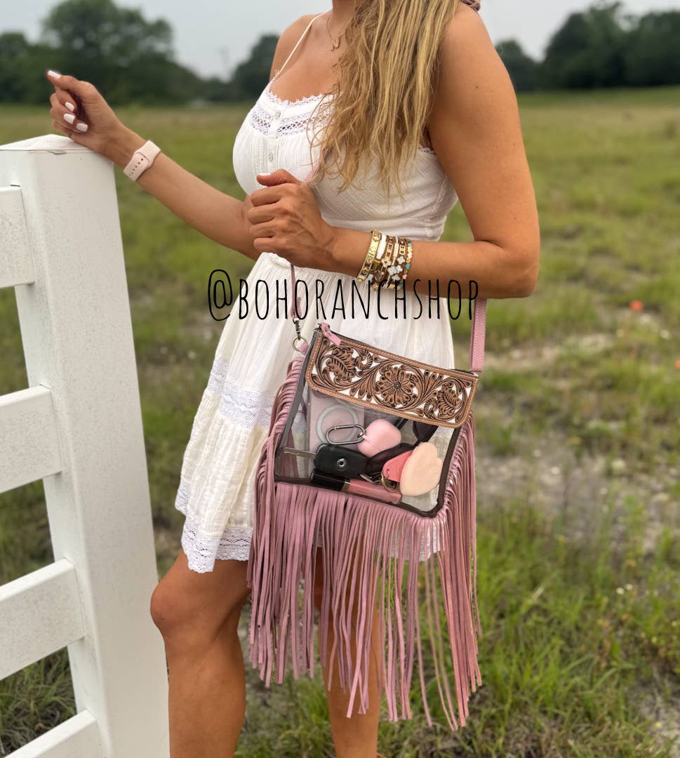 Tooled Leather Clear Crossbody - Rodeo Concert Game Day Stadium