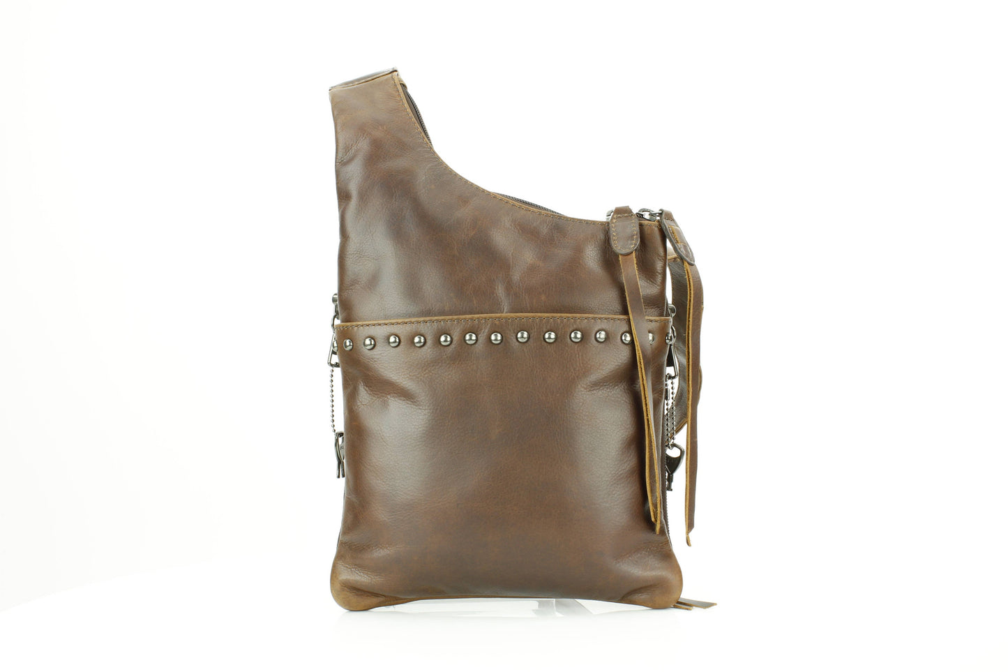 Locking CC Curved Leather Crossbody Bag with Stud Detail
