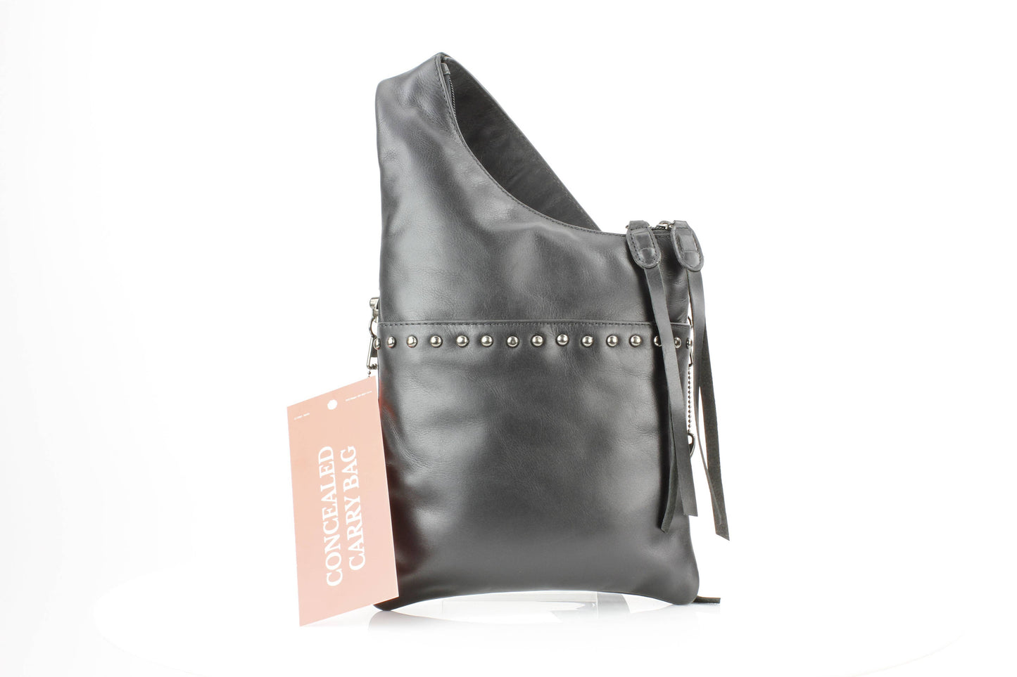 Locking CC Curved Leather Crossbody Bag with Stud Detail
