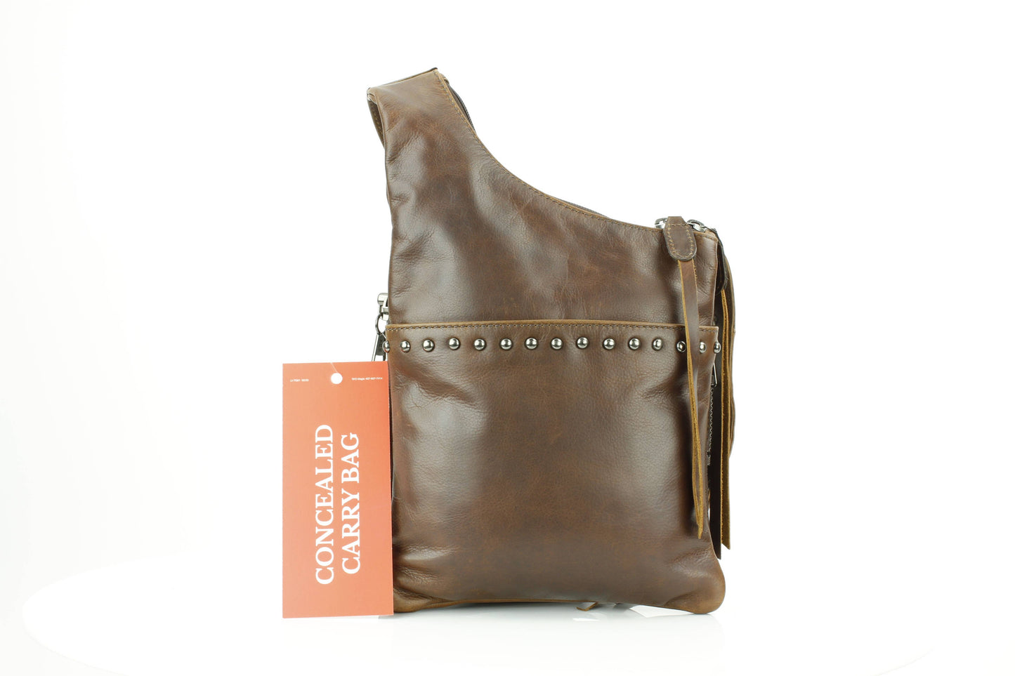 Locking CC Curved Leather Crossbody Bag with Stud Detail
