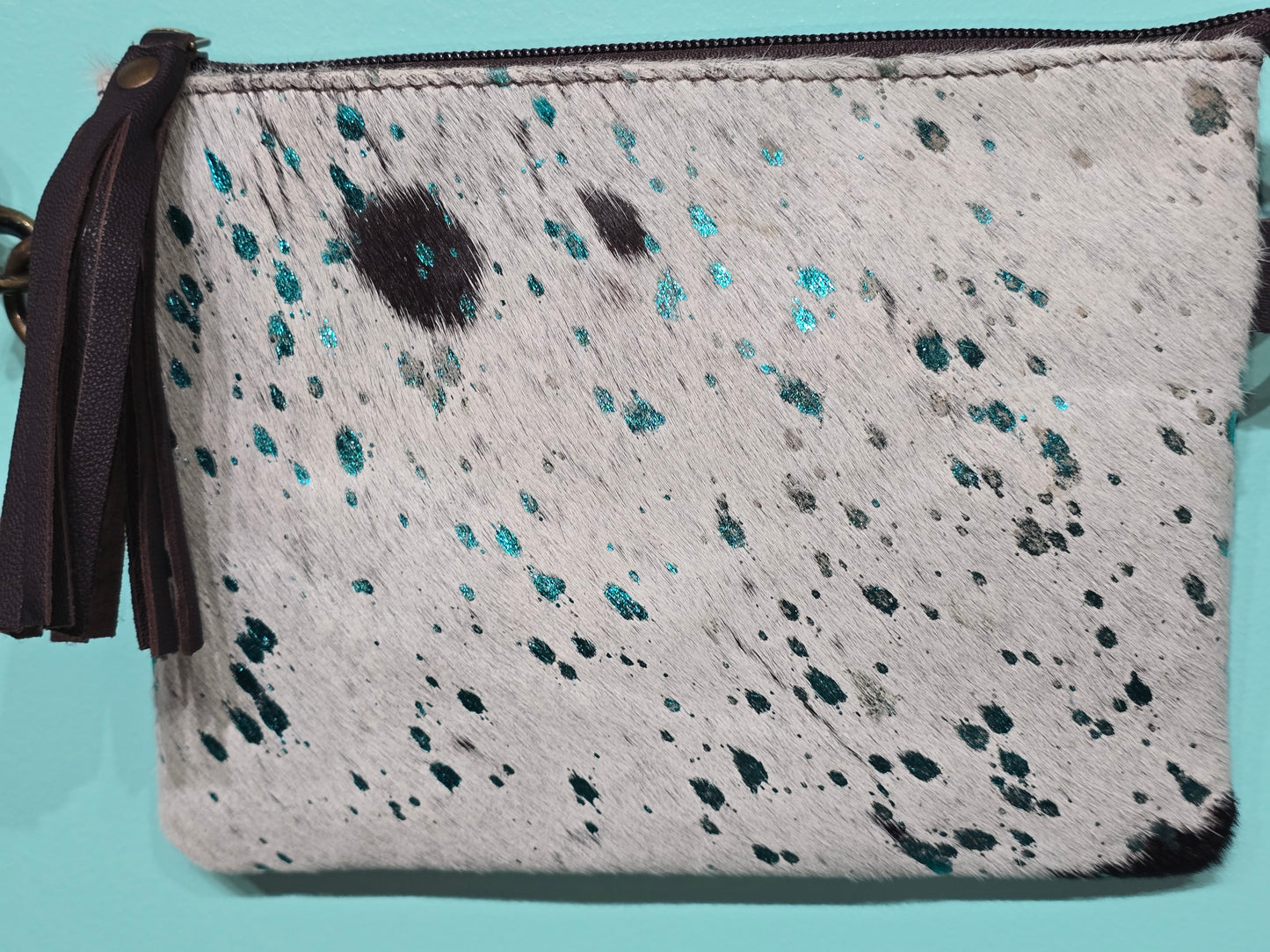 Hair On Hide Crossbody Bag teal fleck