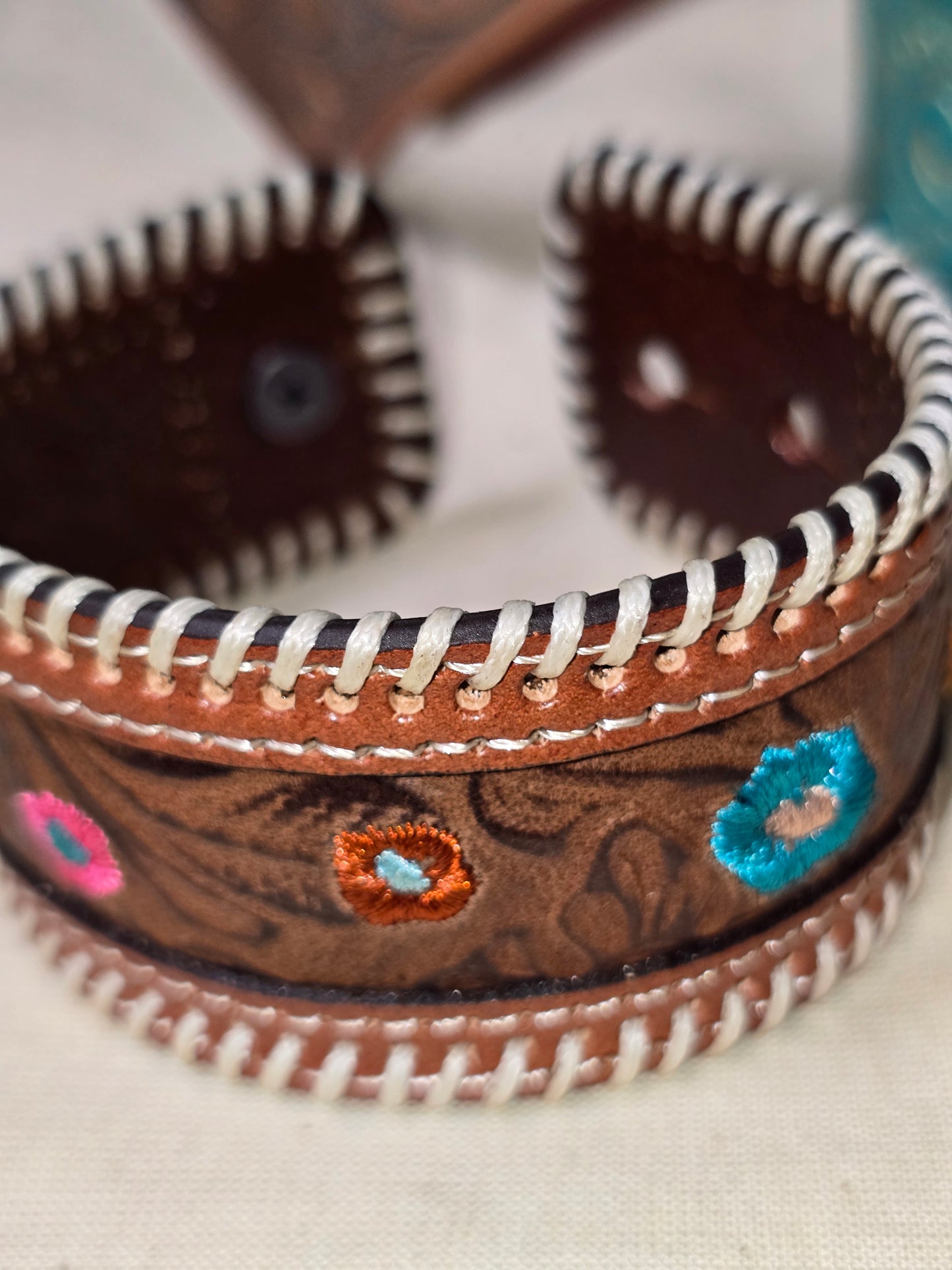 Genuine Leather Floral Cuff Bracelet
