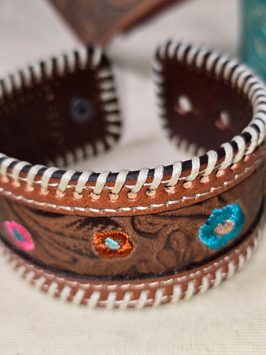 Genuine Leather Floral Cuff Bracelet