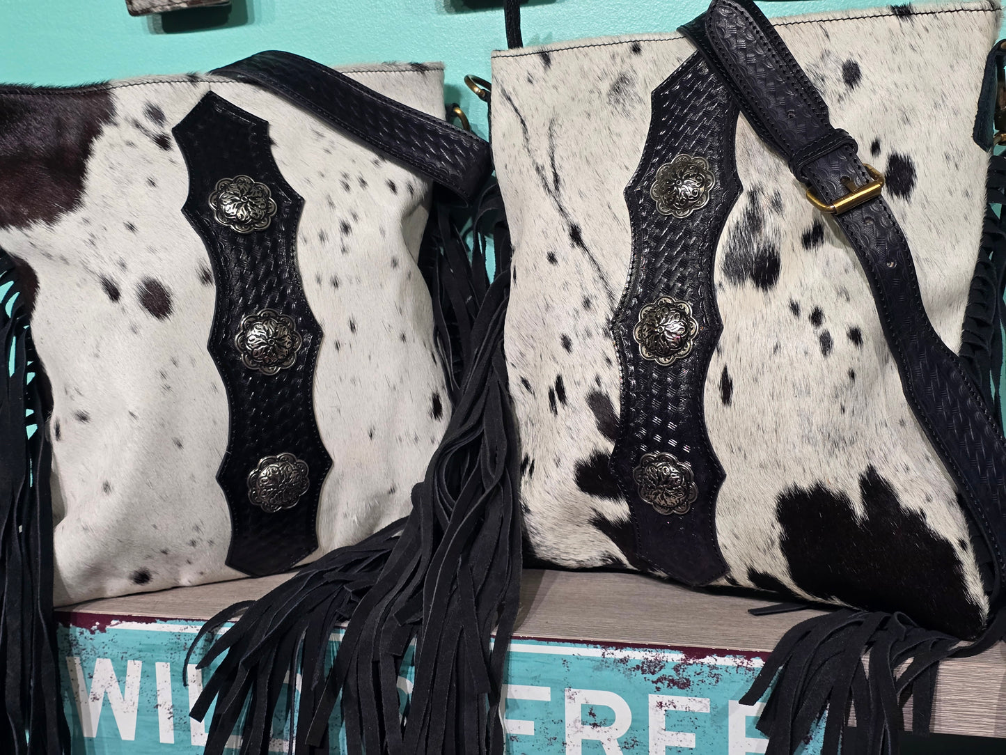 Black Fringe Crossbody with Concho Center Detail