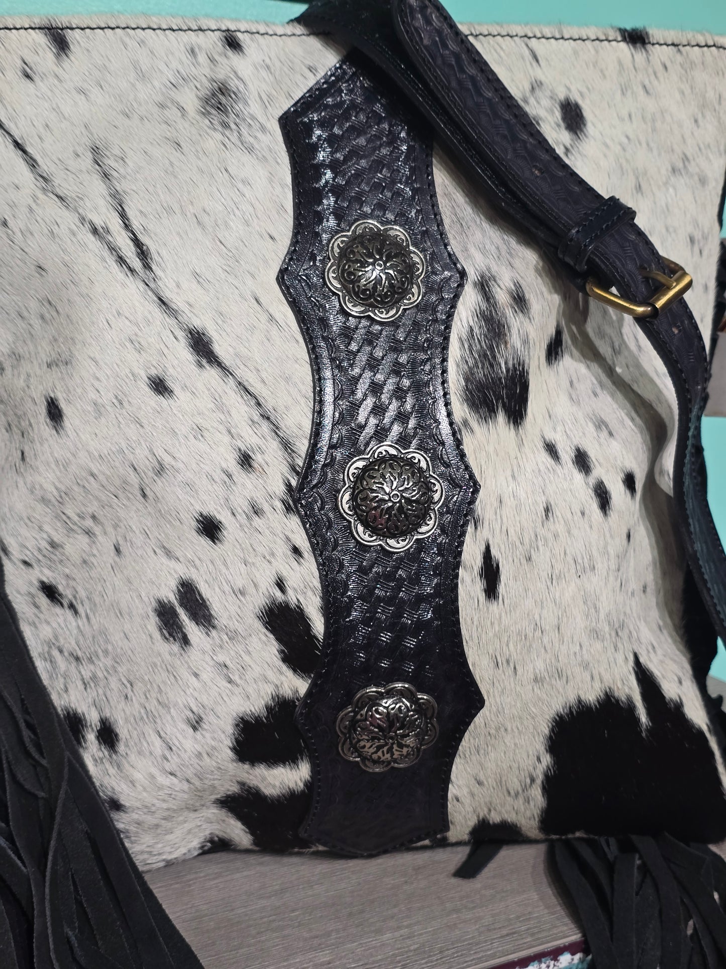 Black Fringe Crossbody with Concho Center Detail
