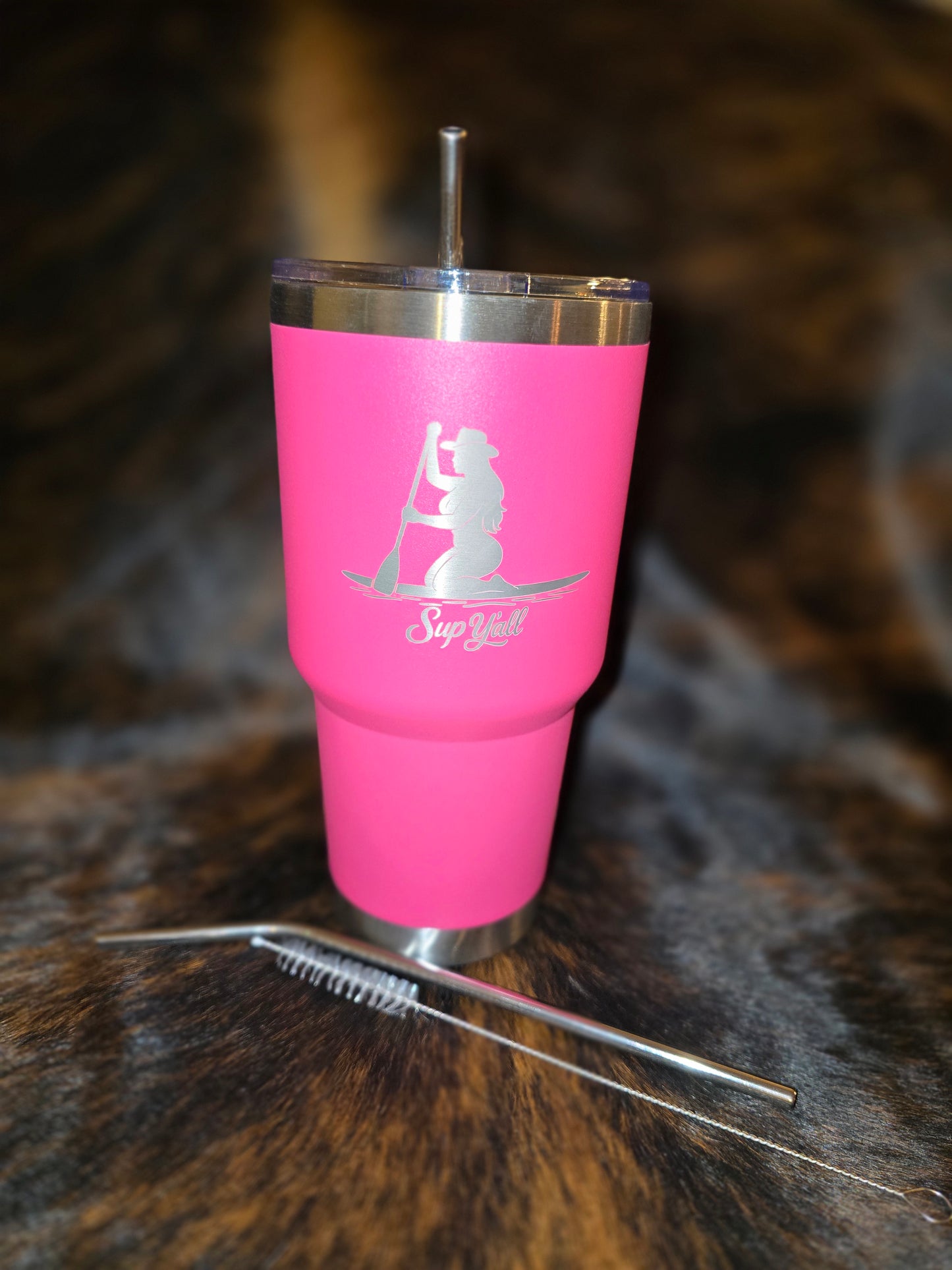 30oz “Sup Y’all” Paddleboard Tequila Tumbler – Hot Pink or Blue (Laser Engraved)