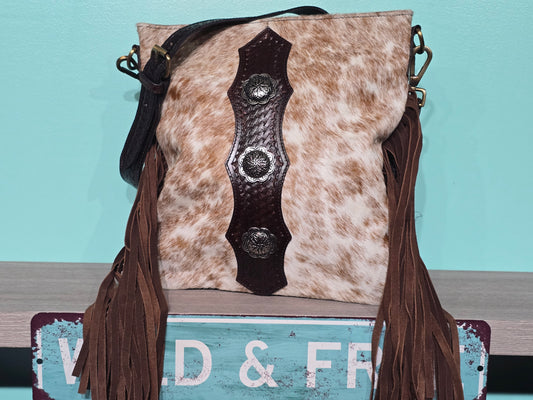 Brown Fringe Crossbody with Concho Center Detail