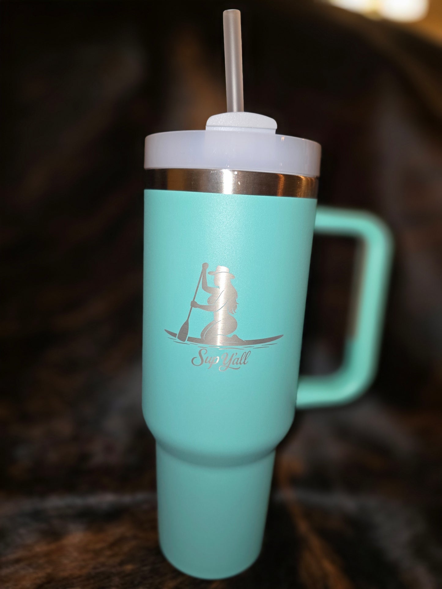 40oz “Sup Y’all” Paddleboard Tequila Tumbler – Hot Pink or Seafoam (Laser Engraved)