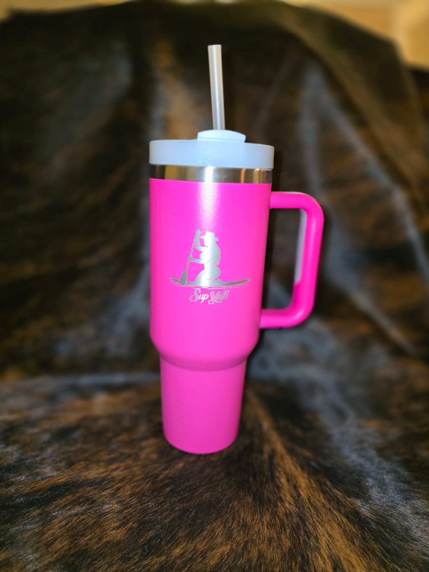 40oz “Sup Y’all” Paddleboard Tequila Tumbler – Hot Pink or Seafoam (Laser Engraved)