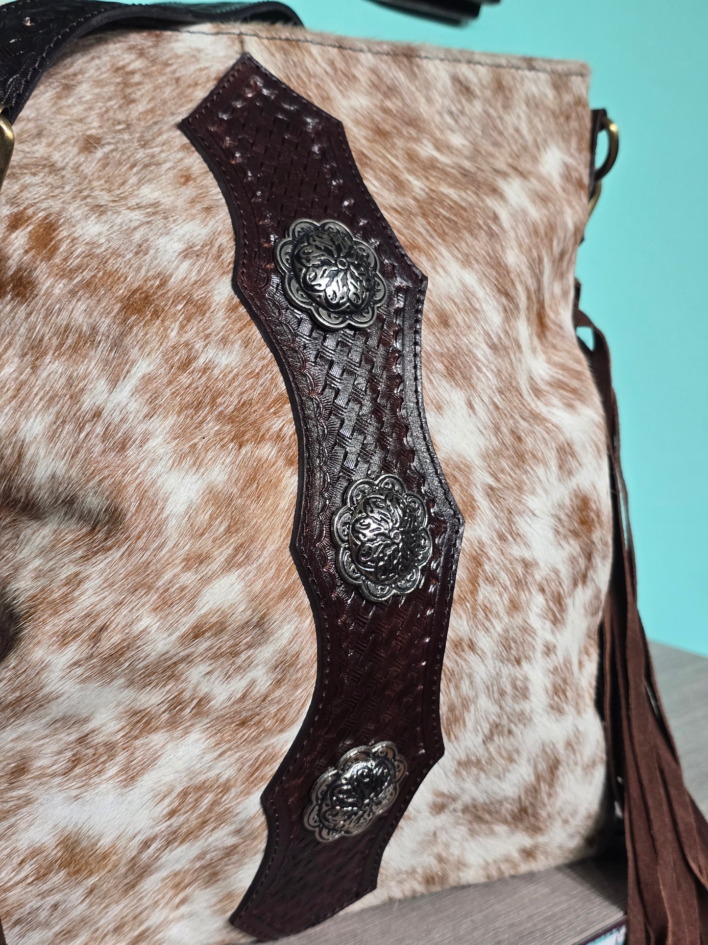 Brown Fringe Crossbody with Concho Center Detail