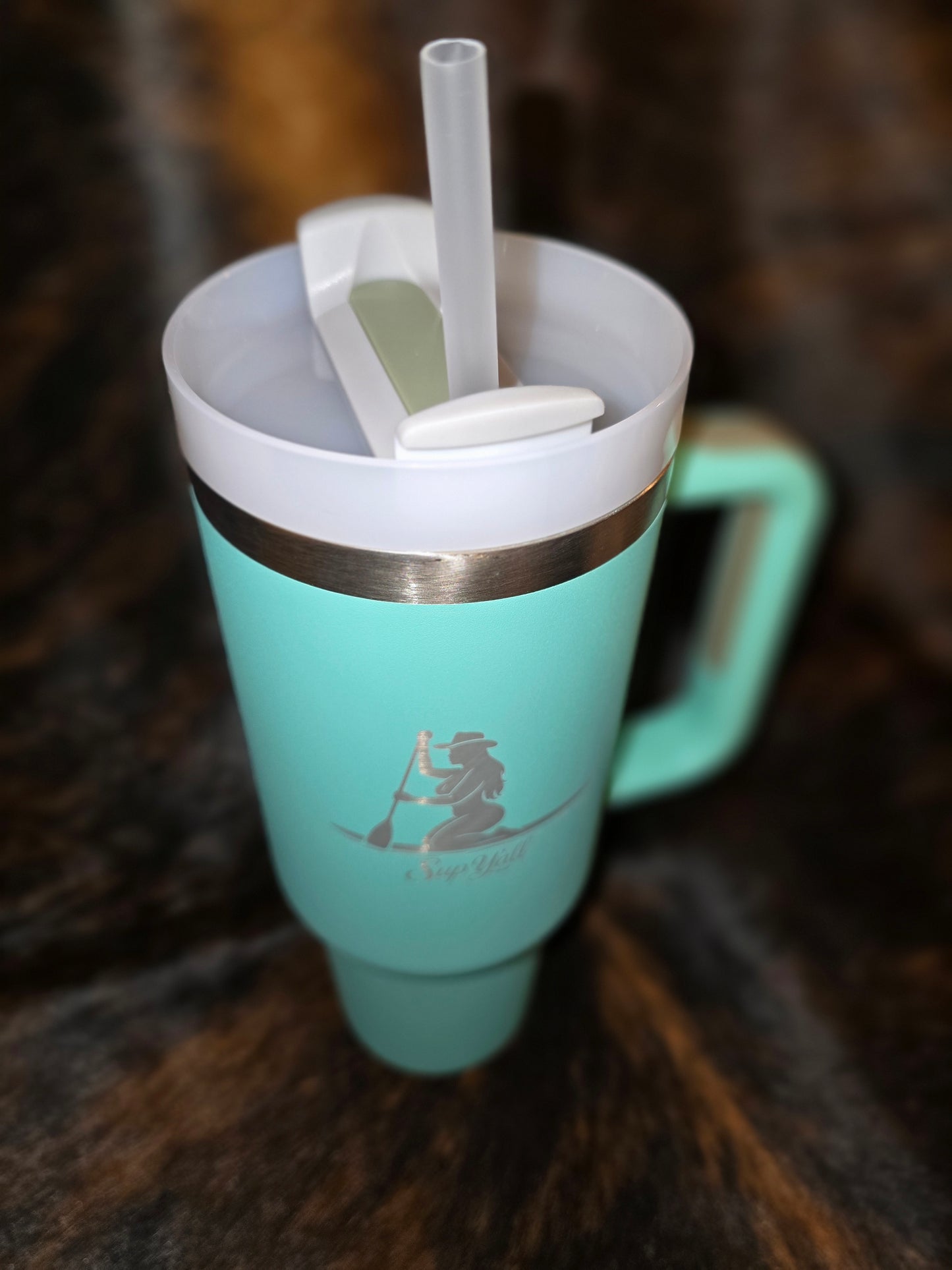 40oz “Sup Y’all” Paddleboard Tequila Tumbler – Hot Pink or Seafoam (Laser Engraved)