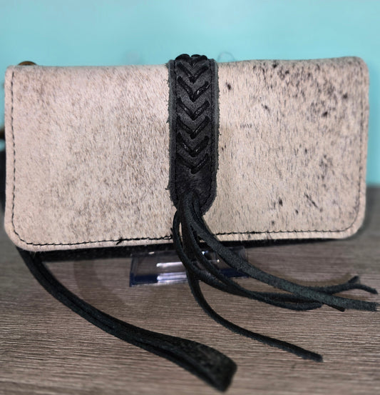 Black leather and Hair-on Hide Phone Wallet