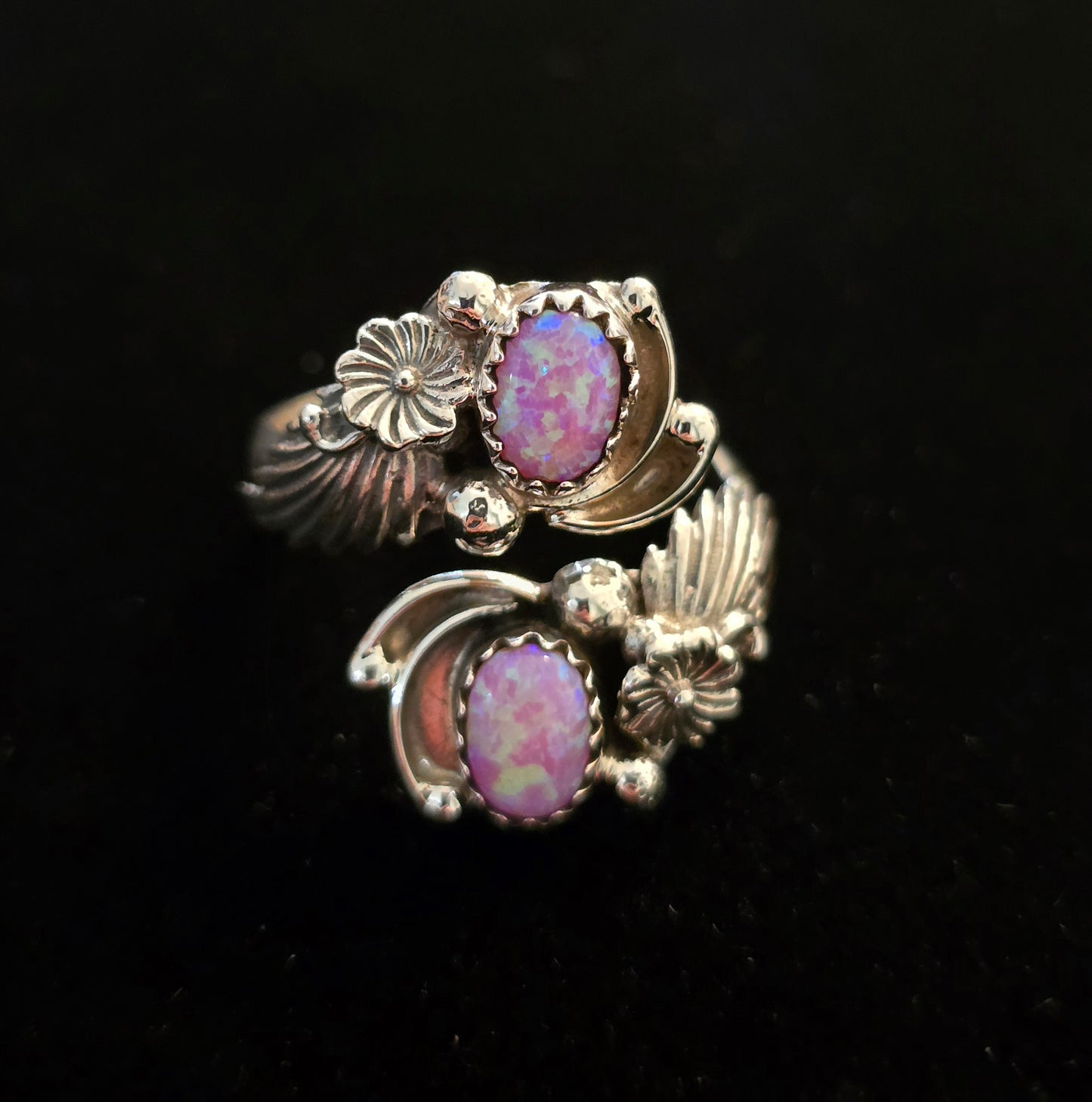 #229 Pink Fire Opal Bloom Ring - Handmade by Navajo Artist Etta Belin