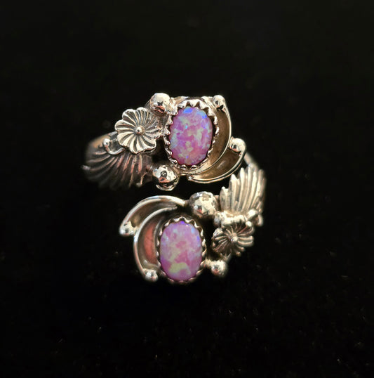 #229 Pink Fire Opal Bloom Ring - Handmade by Navajo Artist Etta Belin