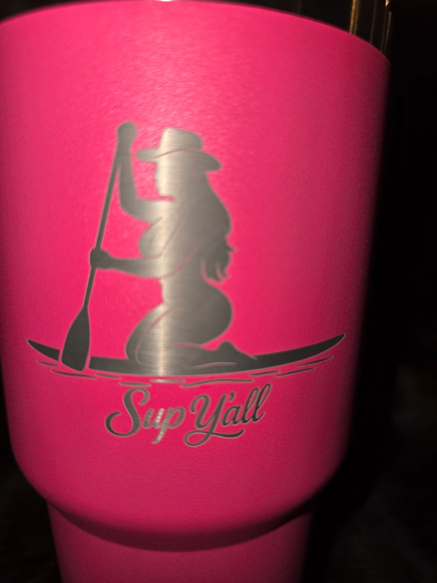 30oz “Sup Y’all” Paddleboard Tequila Tumbler – Hot Pink or Blue (Laser Engraved)